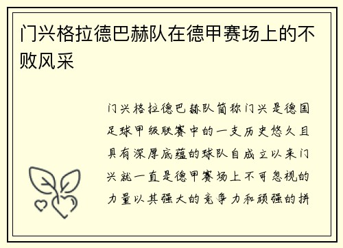 门兴格拉德巴赫队在德甲赛场上的不败风采